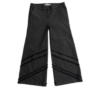 Symphony + Note Charcoal Gray Cotton Wide Leg Trouser Pants Fringe Accent Size S